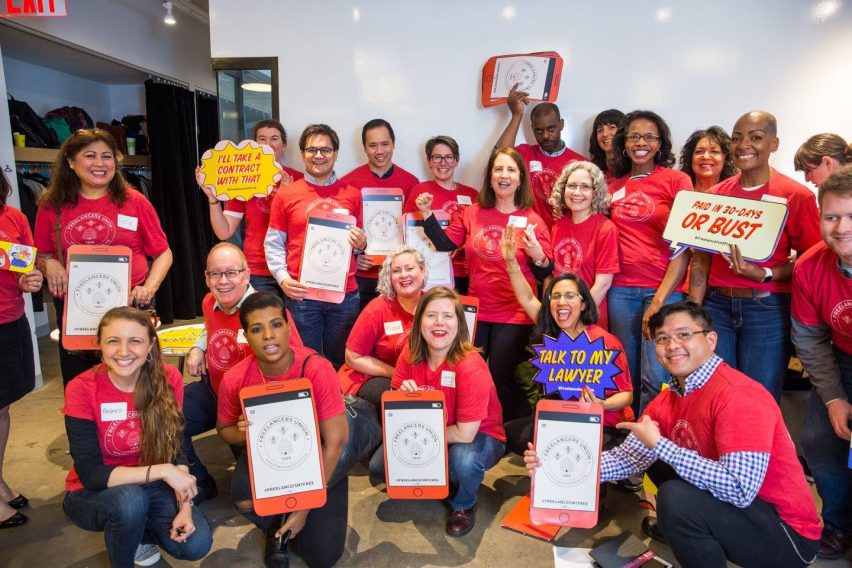 Group photo of freelancers at a Freelancers Union event.